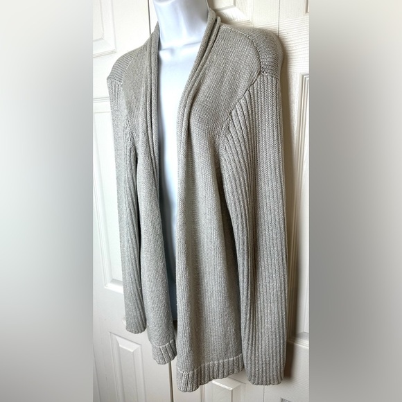 CHICO’S Subtle Shimmer Ellie Ease Cardigan Sweater Silver Gray Seagull Metallic - Picture 2 of 10